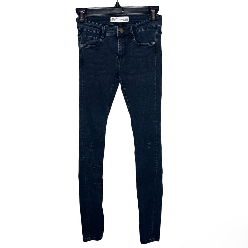 Zara Trafaluc Women's Mid Rise Distressed Dark Wash Denim Skinny Jeans Size 2